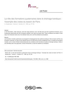 Le rôle des formations quaternaires dans le drainage karstique : l exemple des craies du bassin de Paris - article ; n°2 ; vol.4, pg 97-102