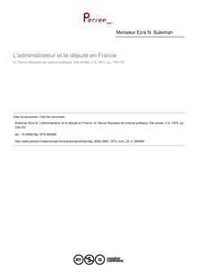 L administrateur et le député en France - article ; n°4 ; vol.23, pg 729-757
