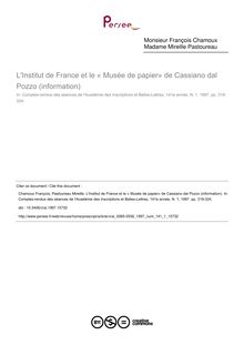 L Institut de France et le « Musée de papier» de Cassiano dal Pozzo (information) - article ; n°1 ; vol.141, pg 319-324