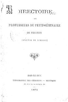Directoire des professeurs du Petit-Séminaire de Felletin (Diocèse de Limoges)