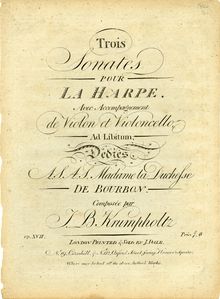 Partition complète, 3 harpe sonates, Krumpholz, Jean-Baptiste