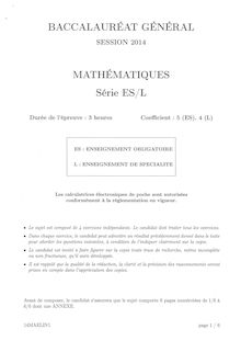 Bac ES 2014 Pondichéry : mathématiques obligatoire