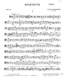 Partition basson, Piano quintette, Op.8, D minor, Magnard, Albéric