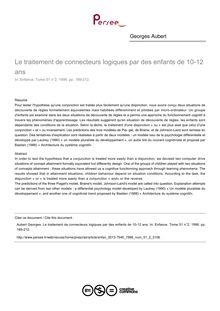 Le traitement de connecteurs logiques par des enfants de 10-12 ans - article ; n°2 ; vol.51, pg 189-212
