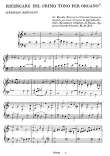 Partition complète, Ricercare del Primo Tono per Organo, Bertoldo, Sperindio