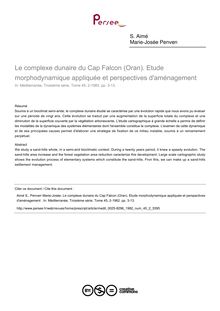 Le complexe dunaire du Cap Falcon (Oran). Etude morphodynamique appliquée et perspectives d aménagement  - article ; n°2 ; vol.45, pg 3-13