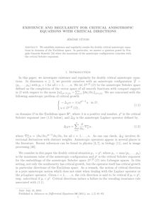EXISTENCE AND REGULARITY FOR CRITICAL ANISOTROPIC EQUATIONS WITH CRITICAL DIRECTIONS