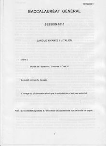 Italien LV2 2010 Littéraire Baccalauréat général