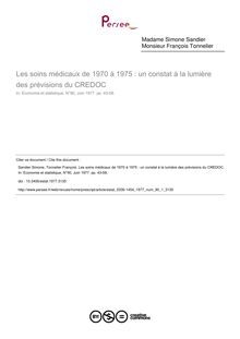 Les soins médicaux de 1970 à 1975 : un constat à la lumière des prévisions du CREDOC - article ; n°1 ; vol.90, pg 43-58