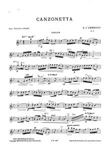 Partition de violon, Canzonetta, Op.6, D Ambrosio, Alfredo