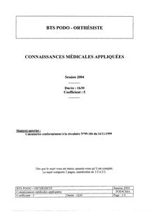 Connaissances médicales appliquées 2004 BTS Podo - orthésiste