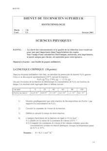 Sciences physiques 2001 BTS Biotechnologie