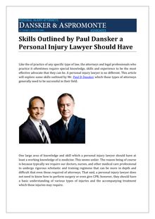 Skills Outlined by Paul Dansker a Personal Injury Lawyer Should Have