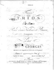 Partition violoncelle, 3 corde Trios, Op.4, 3 trios brilliants pour 2 violons et basse