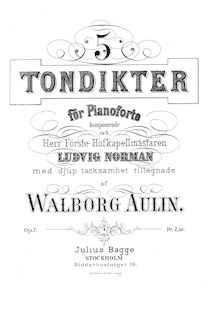 Partition complète, 5 Piano pièces, Op.7, Aulin, Valborg