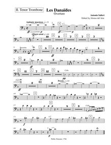 Partition ténor Trombone 2 (basse clef), Les Danaïdes, Salieri, Antonio