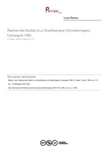Reprise des fouilles à La Graufesenque (Condatomagos), Campagne 1950 - article ; n°1 ; vol.8, pg 1-13