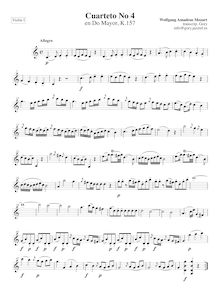 Partition violon I, corde quatuor No.4, C major, Mozart, Wolfgang Amadeus
