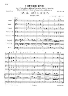 Partition complète, 6 German Dances, Deutsche Tänze, Mozart, Wolfgang Amadeus par Wolfgang Amadeus Mozart