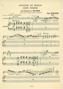Partition de piano, Souvenir de Moscou, Wieniawski, Henri