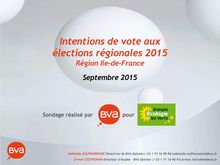 Intention de vote en Ile-de-France, sondage BVA, 8 sept 2015