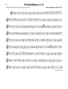Partition Soprano enregistrement , Praeludium ex G, G major, Kuhnau, Johann