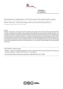 Broadcasting legislation in France over the past twenty years. Main themes, shortcomings and unanswered questions - article ; n°2 ; vol.3, pg 263-290