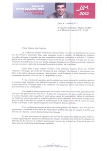 Lettre ouverte de A. Montebourg à F. Hollande et M. Aubry