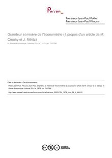 Grandeur et misère de l économétrie (à propos d un article de M. Crouhy et J. Mélitz) - article ; n°4 ; vol.29, pg 762-766