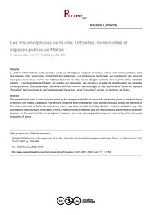 Les métamorphoses de la ville. Urbanités, territorialités et espaces publics au Maroc - article ; n°3 ; vol.77, pg 255-266