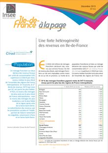 INSEE : Une forte hétérogénéité des revenus en Ile-de-France