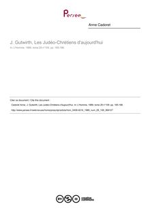 J. Gutwirth, Les Judéo-Chrétiens d aujourd hui  ; n°109 ; vol.29, pg 165-166