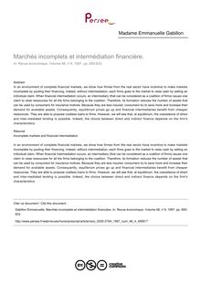 Marchés incomplets et intermédiation financière.  - article ; n°4 ; vol.48, pg 805-833