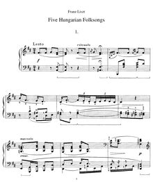 Partition complète (S.245), 5 Ungarische Volkslieder, 5 Hungarian Folksongs