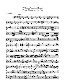 Partition violons I, Piano Concerto No.20, D minor, Mozart, Wolfgang Amadeus par Wolfgang Amadeus Mozart