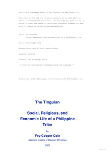 The Tinguian - Social, Religious, and Economic Life of a Philippine Tribe