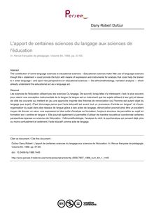 L apport de certaines sciences du langage aux sciences de l éducation - article ; n°1 ; vol.84, pg 57-65