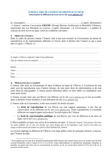 FORMULAIRE DE CESSION DE DROITS D'AUTEUR Je, soussigné(e ...