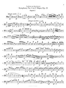 Partition basson 1, 2, Symphony No.1 en C, Op.21, C major, Beethoven, Ludwig van