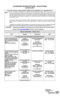 Cours de français à temps partiel régulier du 6 avril au 21 juin 2009