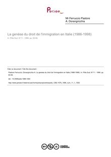 La genèse du droit de l immigration en Italie (1986-1998) - article ; n°1 ; vol.11, pg 83-94