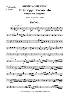 Partition violoncelles et Basses, Il Giuseppe riconosciuto, Oratorio en 2 parties
