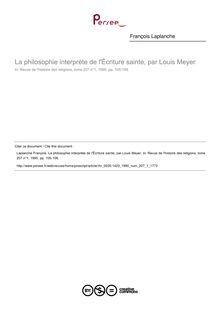 La philosophie interprète de l Écriture sainte, par Louis Meyer  ; n°1 ; vol.207, pg 105-106
