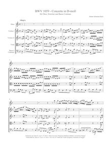 Partition compléte, clavecin Concerto, D minor, Bach, Johann Sebastian