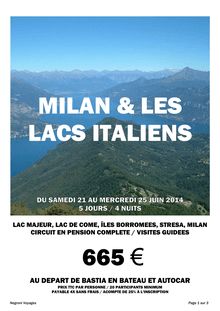 Visite de Milan et de ses lacs - 5 jours et 4 nuits, juin 2014