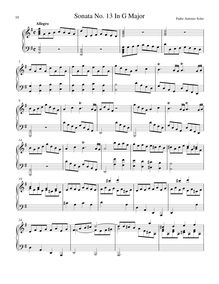 Partition Sonata R.13 en G major, clavier sonates R.11–20, Soler, Antonio