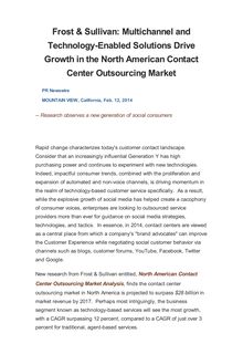 Frost & Sullivan: Multichannel and Technology-Enabled Solutions Drive Growth in the North American Contact Center Outsourcing Market