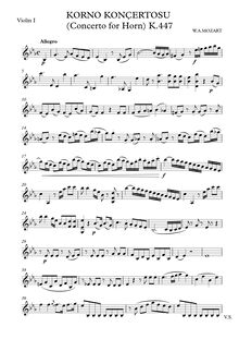 Partition violons I, cor Concerto, E♭ major, Mozart, Wolfgang Amadeus
