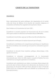 Charte de la Transition démocratique du Burkina Faso en vigueur pour compter de ce jour pour un délai maximum d un an après le rétablissement de la constitution de Juin 1991
