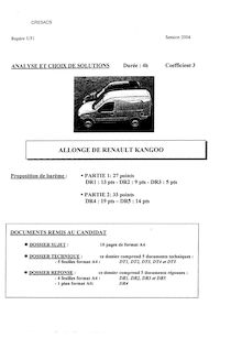 Analyse et choix de solution 2004 BTS Conception et réalisation de carrosseries